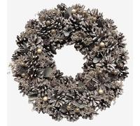 Christmas Wreath for Front Door Festive Frosted Arctic White or Green Glitter Pine Cone and Baubles. Christmas Wreaths for Door or Festive Table Centrepiece. 36cm Diameter (Frosted Green & Silver)
