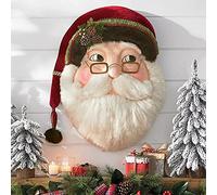 Christmas Wreath for Front Door, Jolly Santa Wreath Santa Wallpiece with Ribbon Bow & hat, Funny Outdoor Indoor Xmas Tree Ornament Vintage Holiday Decorations for The Home Party Hanging Ornaments