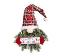 Christmas Wreath for Front Door, Light Up Gnome Christmas Door Wreath, Artificial Santa Gnome Wreath with Merry Christmas Sign for Window Wall Farmhouse Christmas Home Decor