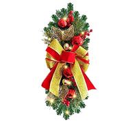 Christmas Wreath for the Cordless Prelit Stairway Trim Wreath Christmas Wreaths for Front Door Christmas Staircase Decoration Outdoor Door Christmas Decorations (Green, One Size)