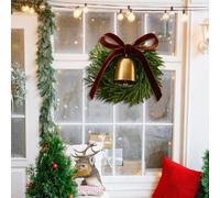 Christmas Wreath Front Door Bell,Vintage Round Floral Wreath Bell With A Large Burgundy Velvet Bow And Antique Gold Accents, Perfect Decoration The Festive Atmosphere Indoors And Outdoors (A)