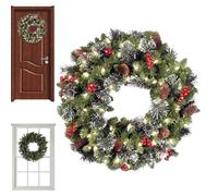 Christmas Wreath - Green Garland with Pinecones, 18 Inch Artificial Wreath with Light, Front doors Garland With Berries | Hook Christmas Wreaths for Front Door for Outside Home Porch Spring Welcome