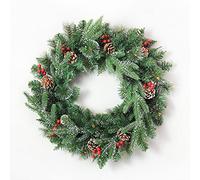 Christmas Wreath, Green Leaves Pine Cones Red Berries Multifunction Decorate Flower Wreath Christmas Tinsel Garland Artificial Greenery Garland Decorations