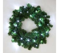 55cm Pre-Lit Green Christmas Wreath Alaskan Pine for Fireplaces Home Wall Door Stair Artificial Xmas Tree Garden Yard Decorations with 30 White LEDs