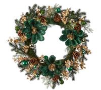 Christmas Wreath Green Velvet Flower Front Door Wreath with Dried Pine Cone & Gold Bauble Decorations Indoor/Outdoor Xmas Winter Wreath 21.5"