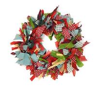 Christmas Wreath Hand Made with Recycled Seasonal Multi Colour Green Red Fabric GoodWeave Certified 30 cm Diameter Suitable as Mobile, Door or Wall Hanging