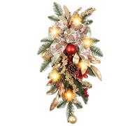 Christmas Wreath - Indoor Front Door Garland with Red Bow and Pinecones, Artificial Greenery Decoration, Full Branches Classic Festive Look, Easy Hanging Holiday Accent, Home Decor for Apartment Entry