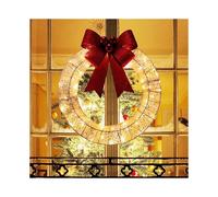 Christmas Wreath Indoor Outdoor Xmas Garland, Micro LED Lights, Red Bow, Hanging Hook Included, Festive Lighted Wreath