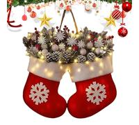 Christmas Wreath Indoor - Plush Mitten Shape, Artificial Cedar Foliage, Decorative Hanging Piece, Illuminated Berry Garland Design | Rustic Holiday Charm With Front Door Farmhouse Patio Porch Seasonal