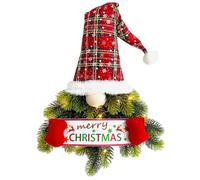 Christmas Wreath Long Hat Cute Christmas Gnomes with Lights & Sign Hanging Front Door Wreath for Door Window Wall, 27x13 Inch