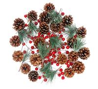 Christmas Wreath Making Supplies, 130PCS Artificial Pine Tree Branches Artificial Pine Cone Red Holly Berries for Xmas Tree Decoration Fall Winter Christmas Party DIY Crafts