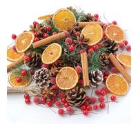 Christmas Wreath Making Supplies, 200 Pine Cones Pine Branches Set, Dried Orange Slices and Cinnamon Sticks, Star Anise, Pinecone Berries Garland Making kit for Xmas Tree Decor Fall Winter Crafts