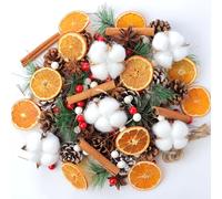 Christmas Wreath Making Supplies, 205 Pine Cones Dried Cotton Balls, Dried Orange Slices and Cinnamon Sticks, Star Anise, Pinecone Berries Garland Making kit for Xmas Tree Decor Fall Winter Crafts