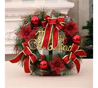 Christmas wreath Merry Christmas Party Poinsettia Pine Wreath Door Wall Garland Decoration Christmas Decora For Home Holiday Ornament Hanging, Christmas Wreath