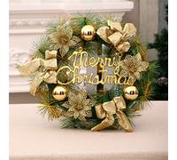 Christmas wreath Merry Christmas Party Poinsettia Pine Wreath Door Wall Garland Decoration Christmas Decora For Home Holiday Ornament Hanging, Christmas Wreath