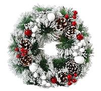 Christmas Wreath, Natural Pine Cone and Berry Decorated Pre-Lit Snowflake Wreath Christmas Decoration, Front Door Wall Fireplace Shop Window and Xmas Tree Halloween Decoration, 30 cm