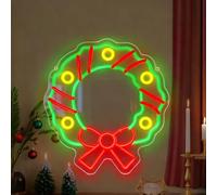 Christmas Wreath Neon Sign Christmas Neon Light for Wall Decor USB Neon Light Up Signs Wreath LED Neon Sign Colorful LED Neon Lights for Xmas Day Bedroom Living Room Club 13.77”X13.77”
