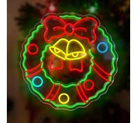 Christmas Wreath Neon Sign Christmas Neon Light for Wall Decor USB Neon Light Up Signs Wreath LED Neon Sign Colorful LED Neon Lights for Xmas Day Bedroom Living Room Club 15.74”X15.74”
