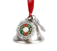 Christmas Wreath of Evergreen Branches Ornaments Silver Christmas Bell Ornaments with Wings & Heart Christmas Metal Jingle Bell Pendant with Red Ribbon for Home,Outdoor and Garden Decoration