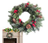 Christmas Wreath Outdoor | 15.75inch with Lights Front Door Christmas Wreath,Realistic Decor Garland for Outside Fireplace Window Wall Home Kitchen Cabinet Festive