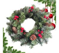 Christmas Wreath Outdoor | 15.75inch with Lights Front Door Christmas Wreath - Realistic Decorative Outside Home Decor for Mantle Cabinet Window Wall Fireplace