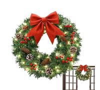 Christmas Wreath Outdoor - 15 Inch Artificial Red Bow - Christmas Winter Wreath with Red Berries Bow | for Indoor Outdoor Fireplace Mantel Wall Garden Yard Living Room Party Decorations