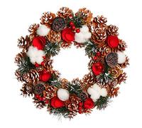 Christmas Wreath Pine Cone, Roses & Berries Hanging Xmas Garland Decoration