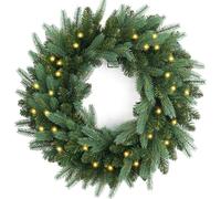 Christmas Wreath Pre Lighted 24 inch with 50 Led Fraser Fir Foliage Tips, Battery Operated Artificial Christmas Wreaths for Front Door with Lights, Green Christmas Decoration for Door Windows Wall