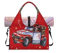 Christmas Wreath Red Truck Sports Duffle Bag with Shoe Compartment Christmas Cars Weekend Overnight Bags Tote Cabin Luggage Bag for Gym Yoga Travel