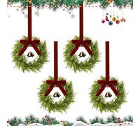 Christmas Wreath | Rustic Farmhouse Festive Decorations | Small Christmas Kitchen Cabinet Wreaths with Red Bow,for Window Fireplace Mantel Office Walls Seasonal Gatherings