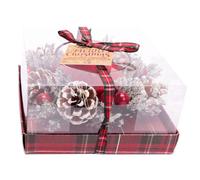 Christmas Wreath Scented Fragranced Candle Pot Ornament ~ Xmas Table Centrepiece Decoration ~ Red Wax - Spiced Apple & Cinnamon