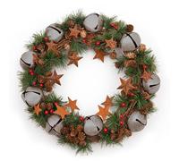 Christmas Wreath Silver Jingle Bell Star Cone Berry Outdoor Xmas Home Décor 40CM