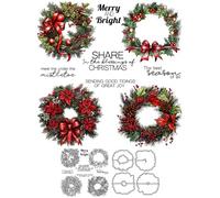 Christmas Wreath Stamps and Die Cuts for Card Making Ivy Pine Cones Transparent Silicone Clear Stamp and Metal Cutting Dies Sets for DIY Scrapbooking Paper Crafting Seals Decorative Supplies