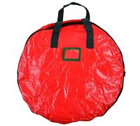 Christmas Wreath Storage Bag | PE Woven Fabric Particle Barrier Round Red Bag for Holiday Decorations/Home Party/Office | Double Zipper Design with Handle & Label Slot