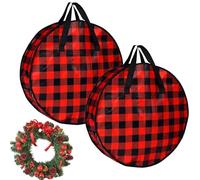 Christmas Wreath Storage Container,2 Pieces Plaid Organizer | Easy To Carry Zippered Wreath Container With Handle -Effortless For Home Dorm Basement Closet Garage College Attic Holiday Christmas