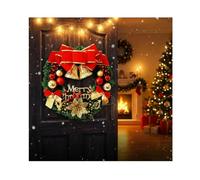Christmas Wreath Traditional with Bells- 50cm /20" Large Artificial Floral Front Door Decoration - Festive Hanging Xmas Ornament Garland Style