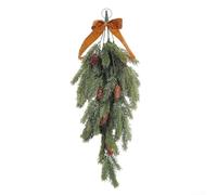 Christmas Wreath With Artificial Pine Needles And Velvet Bow, Crafted For Creating Elegant Seasonal Arrangements And Garlands(Brown)