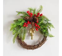 Christmas Wreath With Bells Door Pine Cone, 9.84in Christmas Wreaths for Front Door Artificial Christmas Wreaths for Front Door Winter Door Wreath with Big Pine Cones for Indoor Or Outdoor
