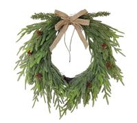 Christmas Wreath with Burgundy Velvet Bow - 55cm Artificial Norfolk Cedar Pine Holiday Wreaths Winter Greenery for Front Door Window Wall Porch Mantel Farmhouse Indoor Outdoor Home Decor