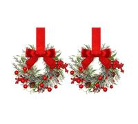 Christmas Wreath with Cranberries Artificial Pine Needle Wreath Mini Christmas Wreathes with Red Velvet Bow Artificial Pine Needle Garland for Cabinet Door Kitchen Window Red A 2pcs