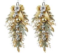 Christmas Wreath with Frosted Pine Cones & Gold Berries - 55cm Luxury Snow Frosted Pine Door Hanger with Golden Glitter Branches & Metallic Baubles, 2PCs Elegant Winter Decor Set for Front Door