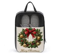 Christmas Wreath with Holly Leaves Shoe Bag for Travel Daily Use Anti-dust Storage Carrier Golf Shoe Pouch