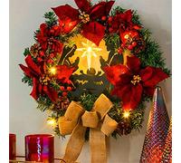Christmas Wreath With Led Light Sacred Christmas Wreath Retro Red Christmas Wreath, Artificial Wreath Flocked With Mixed Decorations For Window, Porch, Wall Mantel (A)
