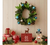 Christmas Wreath with Lights 45cm, Battery Powered LED Door Wreath with Timer for Indoor Outdoor Holiday Home Decoration
