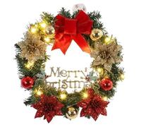 Christmas Wreath with Lights,Large 15.75in Light Up Christmas Wreaths with Red Bow, Colored Balls | Holiday Artificial Door Hanger Garland Decorations for Wall Mantle