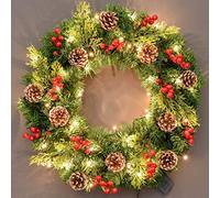 Christmas Wreath With Lights, Prelit Christmas Garland With Remote, Artificial Christmas Wreaths, Christmas Decor Mixed With Pinecone, Indoor Outdoor Home Decorations,B-40cm