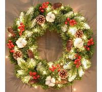 Christmas Wreath With Lights, Prelit Christmas Garland With Remote, Artificial Christmas Wreaths, Christmas Decor Mixed With Pinecone, Indoor Outdoor Home Decorations,A-40cm