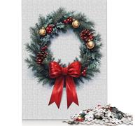 Christmas Wreath with Red Bow Jigsaw Puzzles Puzzles for Adults Kids. 1000 Piece Impossible Challenge Toy Educational Games Home Decoration for Educational Games Gifts 1000pcs (38x26cm)