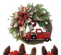 Christmas Wreath with Red Truck - Realistic and Artistic for Front Door - Christmas Decoration for Front Door, Farm, Garage, Courtyard, Balcony, Living Room