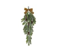 Christmas wreath with Velvet Bow 20 Inch Pine Greenery with Pine Cones Hanging Teardrop Swag for Front Door Mantle Wall Indoor Outdoor Home Decor (A)